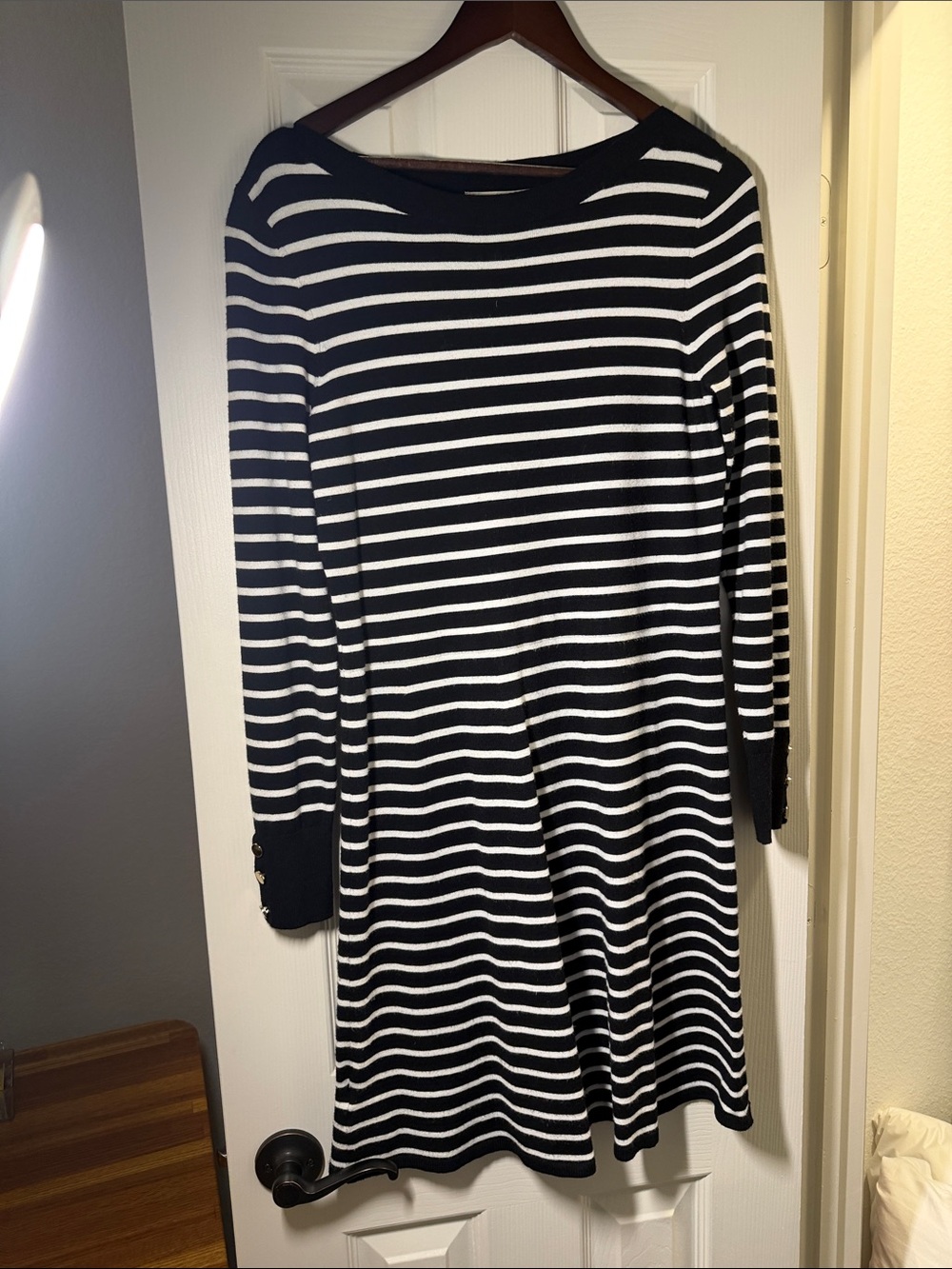 LOFT Black and White Striped Long Sleeve Knit Dress
